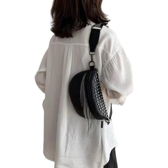 Source Unknown Handbags - Leather Fanny Pack with Boho Fur Fringe Travel waist Pouch Moon Hip Belt